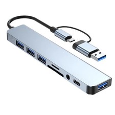 8 in 2 USB Type C HUB Docking Station with 3.5mm Audio Jack Adapter Micro SD