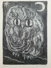 Aline Fruhauf Original Lithograph Art "Snowy Owl" Pencil Signed 1959