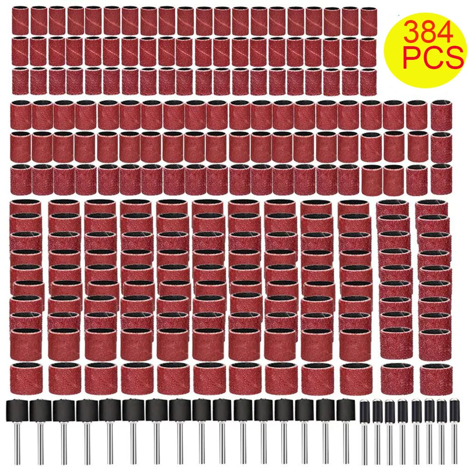 5A-STAR 384PCS Drum Sanding Kit For Nail Drill Bits Dremel Accessories Rotary Tool New