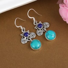 925 Sterling Silver Handmade Silver Earrings Natural Turquoise Stone Earrings