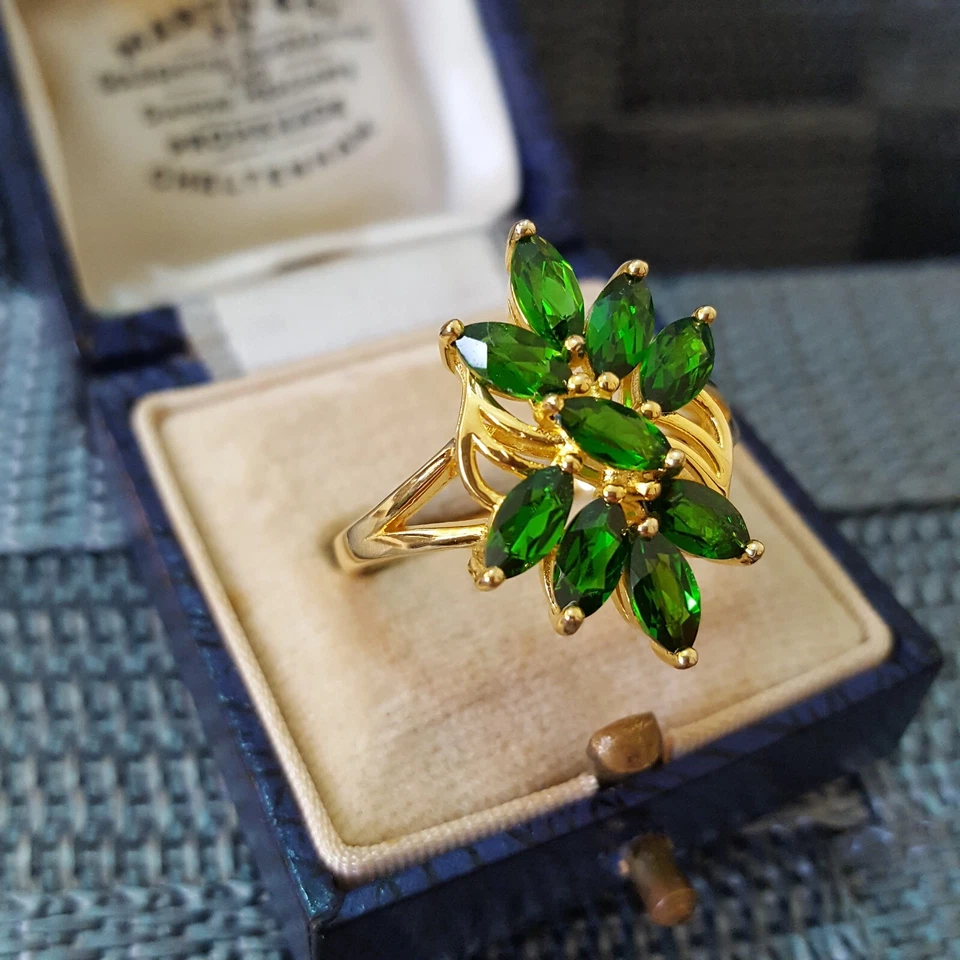 Anillo de plata de ley 925, anillo de diopsido de cromo verde genuino, tamaño T.5 EE. UU. 9.75 Foto 3 de 4