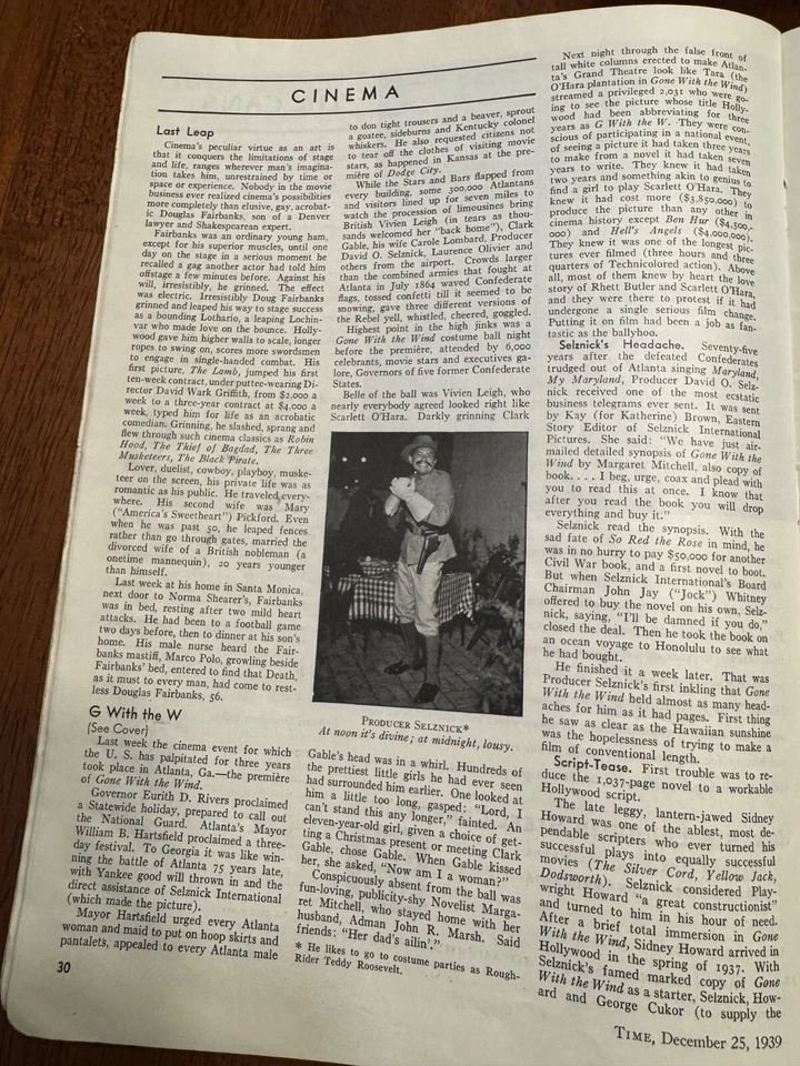 Time Magazine December 25 1939 Vivien Leigh ~Gone With The Wind ~Scarlett O'Hara - Image 3 of 4