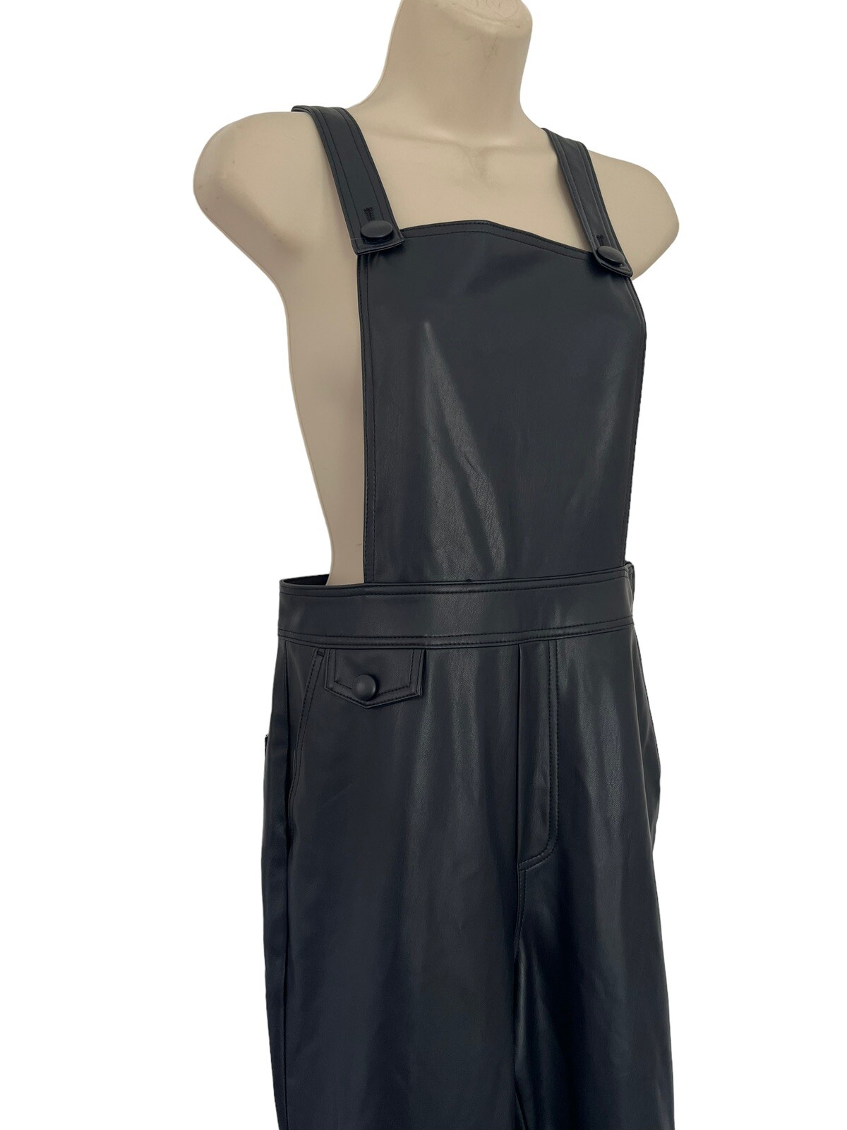 Anthropologie Maeve Black Faux Leather Overalls Women… Gem
