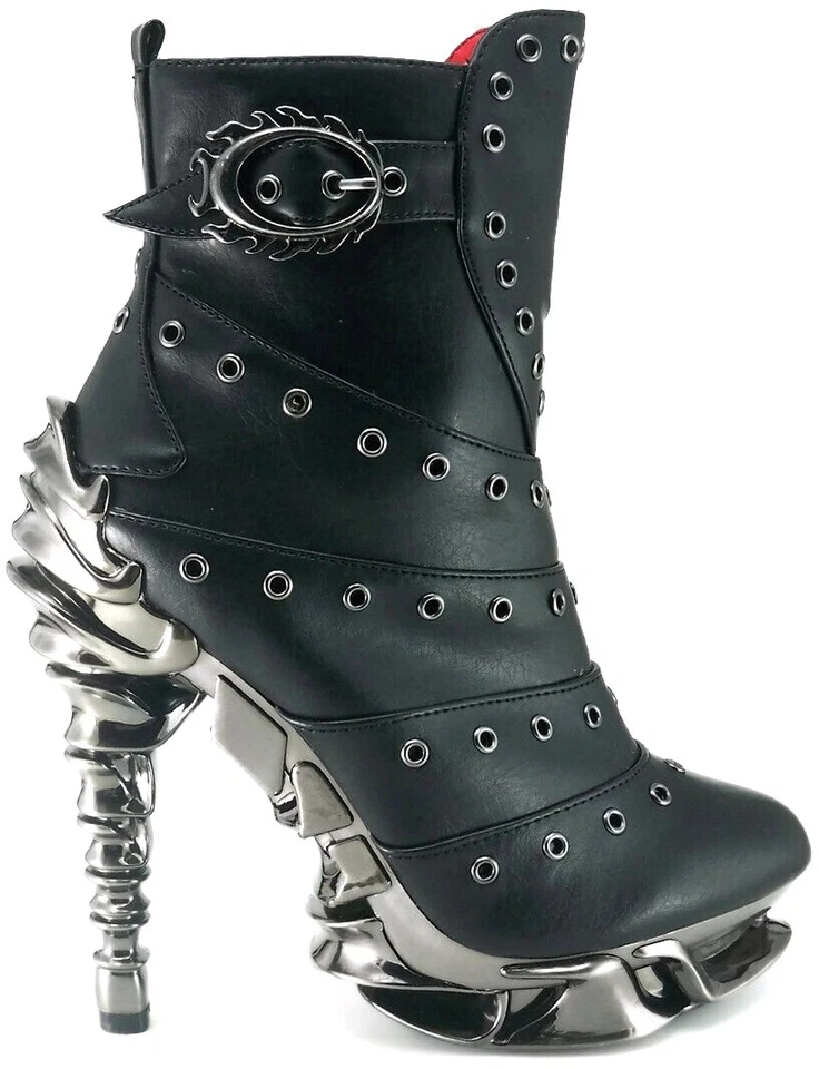 Hades RAVEN 黑色素食踝靴孔 5 英寸铬脊柱高跟鞋拉链 6-11 — 第 3/4 张图片