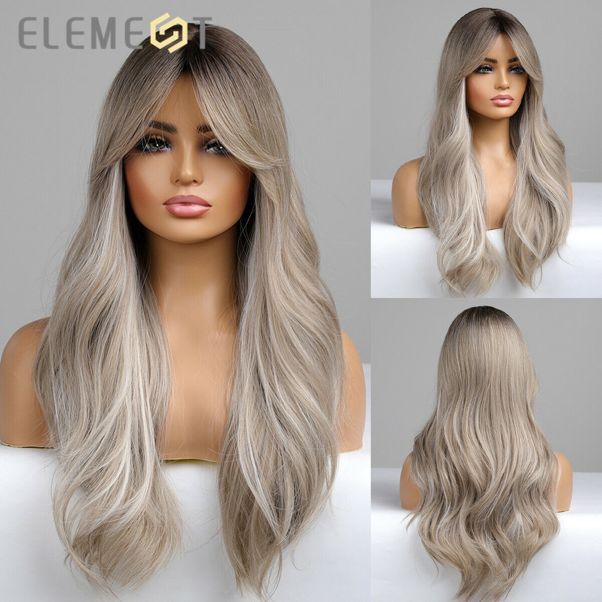 Element Hair Wigs for Women Long Wavy Ash Brown Blonde Wig with Bangs Daily  Use | eBay