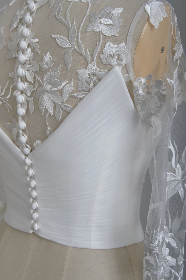 Wedding Floral Wraps Jacket Long Sleeves Applique High Collar Bridal Boleros - Image 3 of 4