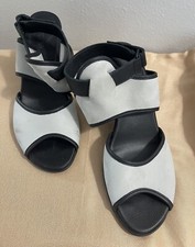 Arche Black And Gray Nubuck Leather Peep Toe Ankle Strap Heels, Size 38