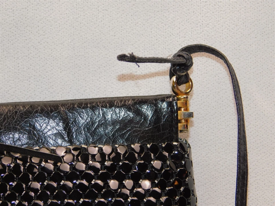 Vintage Whiting & Davis Black Mesh MOD Purse Evening Bag Snap Close with Strap - Image 3 of 4