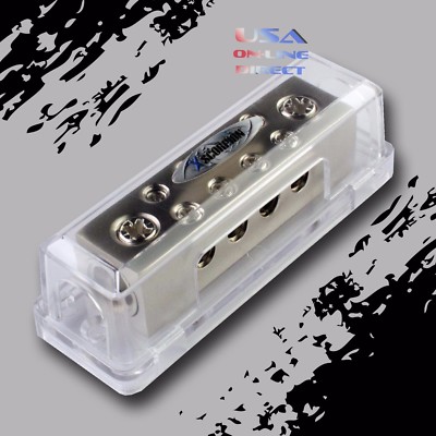 Platinum Ground Distribution Block Two 0/2 Gauge Wire AWG 12v Inputs 8ga. output