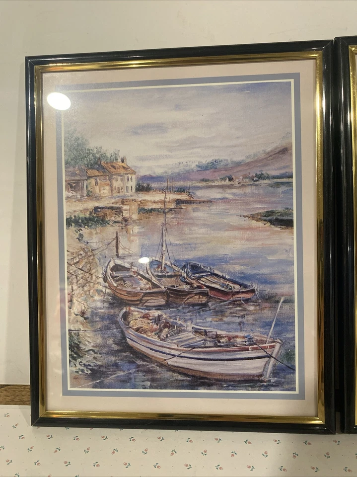 2-Boating Lake Scenes 8'x10' MYLAR FRAMED ART General Wall Hanging Art W/ Glass - Image 3 of 4