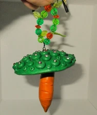Carrot Mushroom Ornament OOAK beaded polymer clay art sculpture original