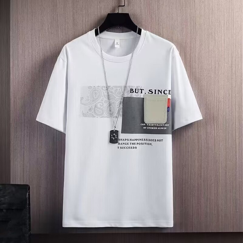 Loose Fit Top Men's Summer T Shirt O Neck Casual Short Sleeve Printed