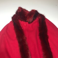 Luxe Especially Yours Cape Womens Size M Red Faux Fur Trimmed Vest Jacket Button