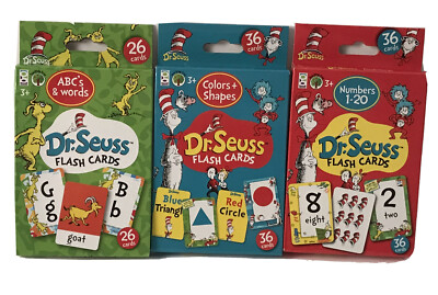 New Dr Seuss Set Of 3 Educational Flash Cards Numbers, Colors & Shapes, ABC's
