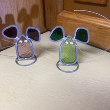 2 Vintage Stain Glass Mice With Wire Tail And Whiskers Sun Catchers