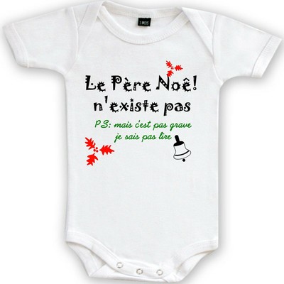 Body Bébé Personnalisé Père Noël - Logo Humoristique - Coton Doux - Fabriqué En France