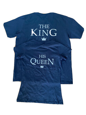 NEU Set King Queen T-Shirt Partner-Shirt Biobaumwolle Größe S / XL blau