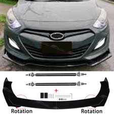 For Hyundai Elantra Glossy Front Bumper Splitter Spoiler Lip + Black Strut Rods