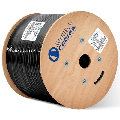 Cat 6A Riser Cable 1000ft - 100% Solid Copper, 10Gbps, PoE++ for Gaming(Black)