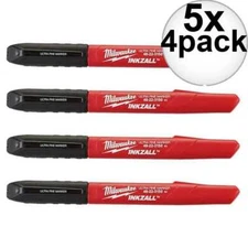 Milwaukee 48-22-3154 INKZALL Black Ultra Fine Point Marker 4 Pack x 5=20 Markers
