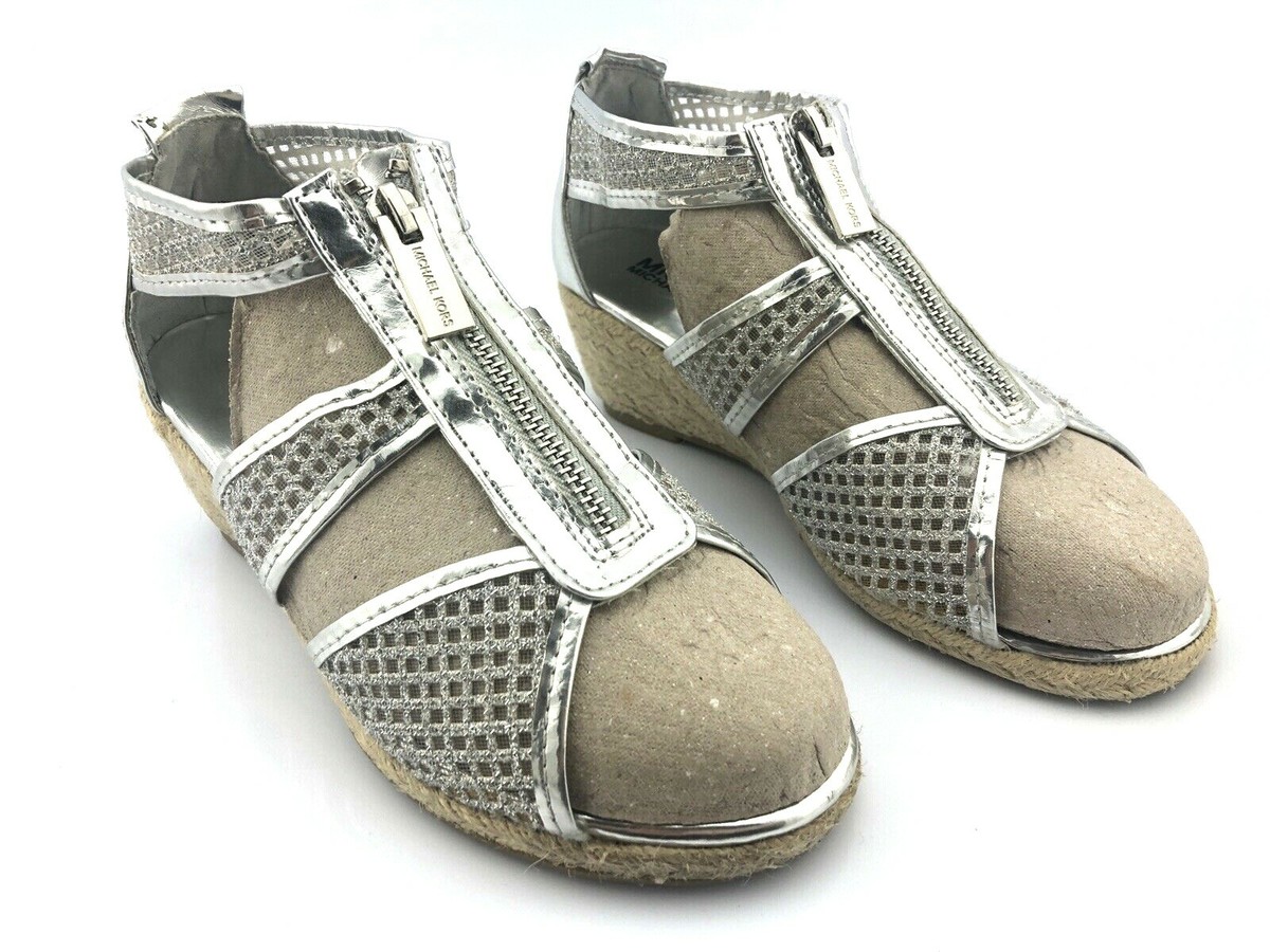 Michael Kors Women’s Sandals Cate Jill Silver Chrome Damita Wedge Size
