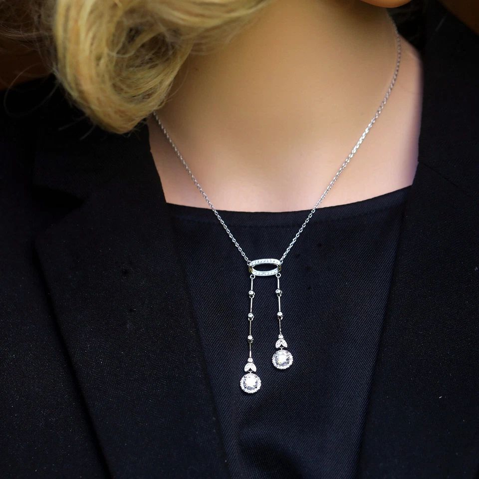 Collana Corto Ciondolo Argentato Bella Periodo 1890 Stile Ovale Set Cz SA21 - Immagine 3 di 4