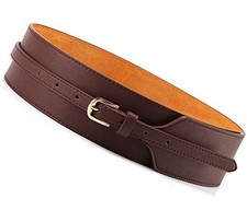 Women Wide Knotted Belt Design PU Leather Suit For Waist 27-33.5" Brown