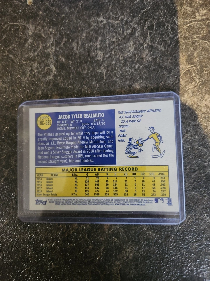 2019 Topps Heritage Purple Refractor J.T Realmuto Card# THC-535 - Image 2 of 2