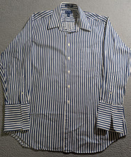 Paul Fredrick Men's Blue  White Striped Long Sleeve Dress Shirt / Size 17-34
