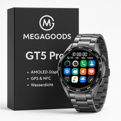 MAVURA GT5 Pro Smartwatch Men's AMOLED GPS NFC Waterproof Grey DE.