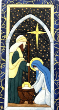 Nativity in Blues quilted wall hanging Quilt Magic - Finished 18x9