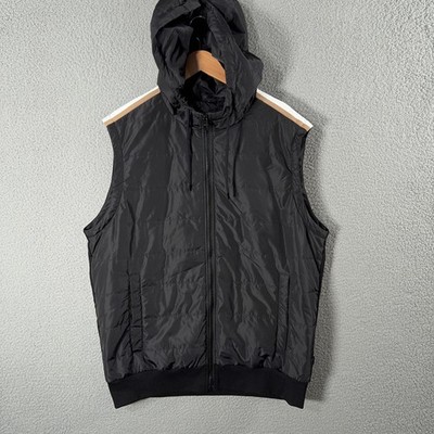 Hugo Boss Quilted Hooded Puffer Vest Mens XL Black Full Zip Polyester Insulated
