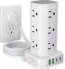 Power Strip Tower 12 Outlet Surge Protector 4 USB 2 USB C Flat Plug 6FT