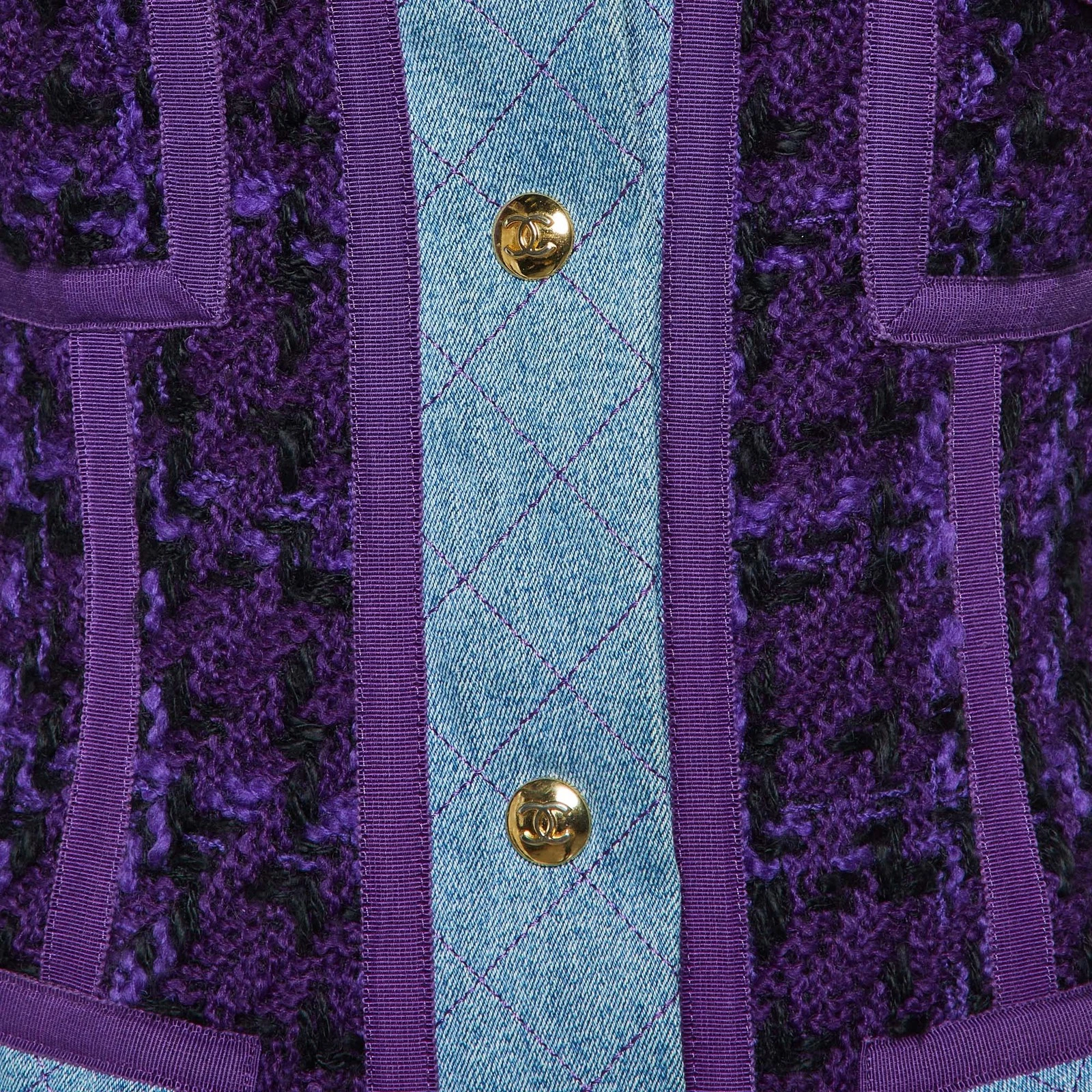 Chanel Vintage Viola Tweed e Denim Gonna e Giacca Set S