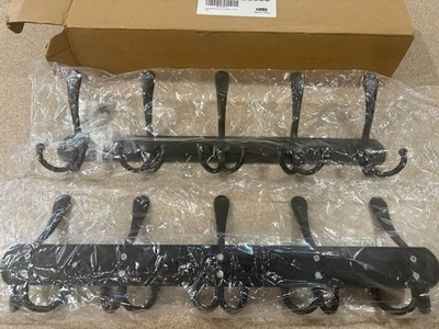 Coat Rack 5-Hook Stainless Steel Wall Mounted Black by Dseap (2-Pack) NIB