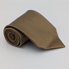 Romario Manzini Tie Tan Brown White Micro Box Check Geometric Woven Polyester