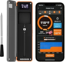 Smart Wireless Meat Thermometer with Thinnest Probe, Magnetic Bluetooth Food ...