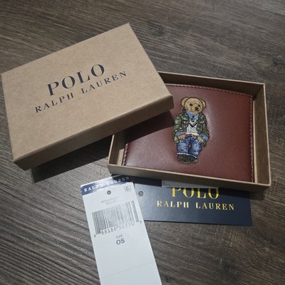 Polo Ralph Lauren Jacket BEAR Leather Slim Card Case Wallet - Brown