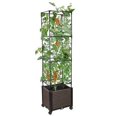 Raised Garden Bed Planter w/ Trellis & Wheels - Black - One size