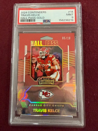 Travis Kelce 2024 Contenders Hall Pass Gold 5/10 PSA 9 Mt KC Chiefs