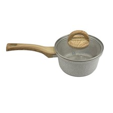 Masterclass Premium Cookware 1.5 qt Pot Saucepan 6.5" Beige Speckle w/ Glass Lid