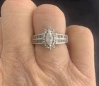 Vintage Sterling Silver Cubic Zirconia Cocktail Ring Size 6.75 Marquis center