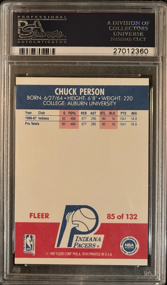 1987 Fleer Basketball #85 Chuck Person Rookie RC Indiana Pacers PSA 10 GEM MINT - Image 2 of 2