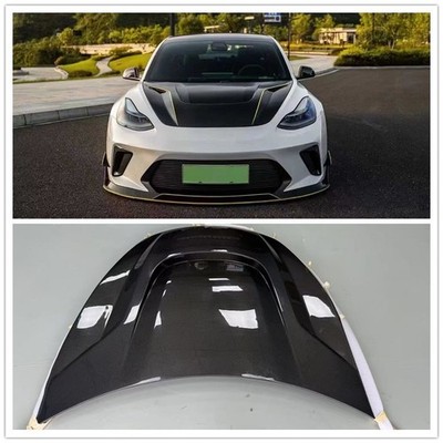 carbon fiber front bonnet hood scoop cover for tesla model 3 2017-2023 hk style
