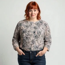 Talbots  Bohemian Floral 1/4' Button Blouse 3/4 sleeve  Size 3 X