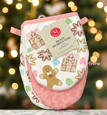 NWT Martha Stewart Mini Oven Mitts (2) PINK Gingerbread Candy Treats 100% Cotton
