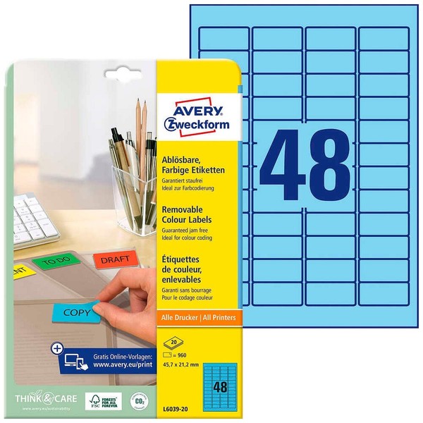 Avery Zweckform Etiketten L6039-20 Blau 45,7 X 21,2 Mm, 20 Blatt-image
