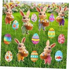 16PCS Easter Yard Outdoor Decorations- Easter Bunny Eggs Yard Signs Decoration