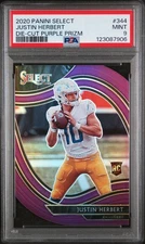 2020 Panini Select Field Level Purple Die Cut Prizm Justin Herbert #344 PSA 9