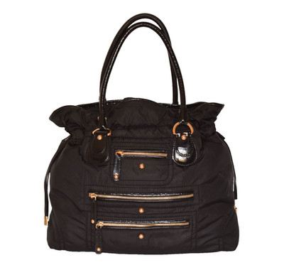 Tod's Black Pashmy Nylon Top Handle Leather Trim Drawstring Shoulder Bag Tote